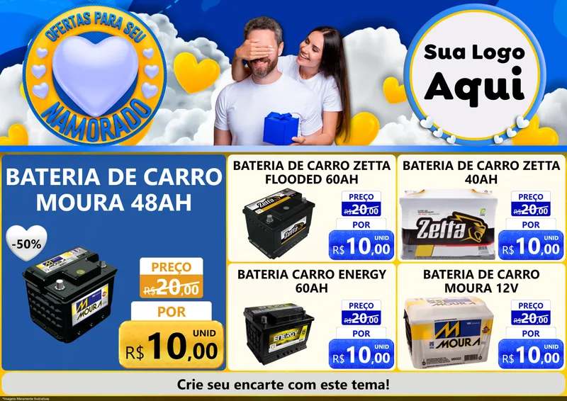 Modelo de Encarte para Encarte A4 Horizontal com o tema Ofertas Para Seu Namorado para Baterias Elétricas