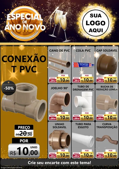 Modelo de Encarte para Encarte A4 Vertical com o tema Especial de Ano Novo para Tubos e conexões