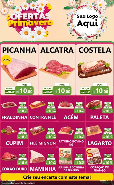 Modelo de Encarte para Encarte Grande com o tema Ofertas de Primavera para Açougue
