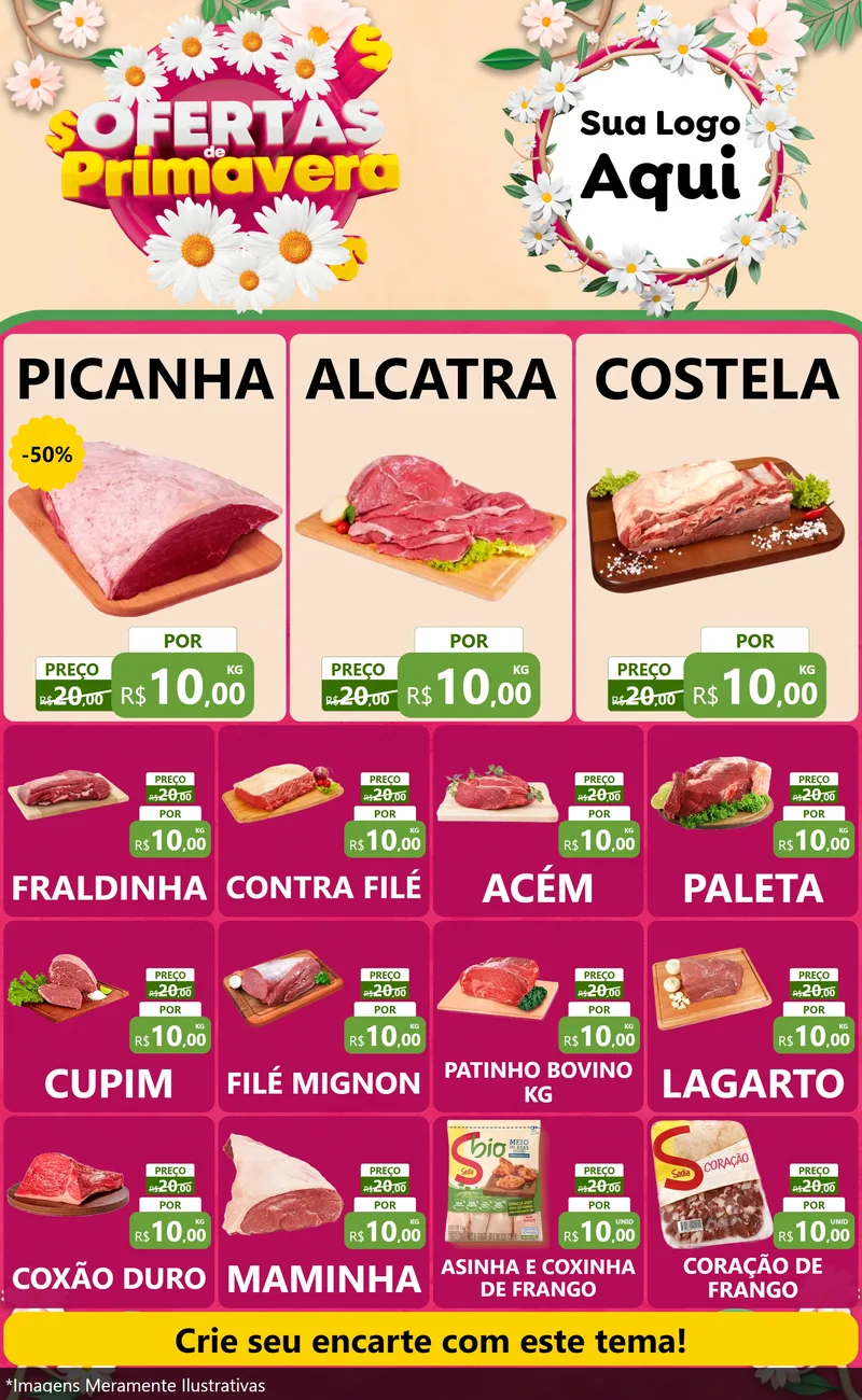 Modelo de Encarte para Encarte Grande com o tema Ofertas de Primavera para Açougue