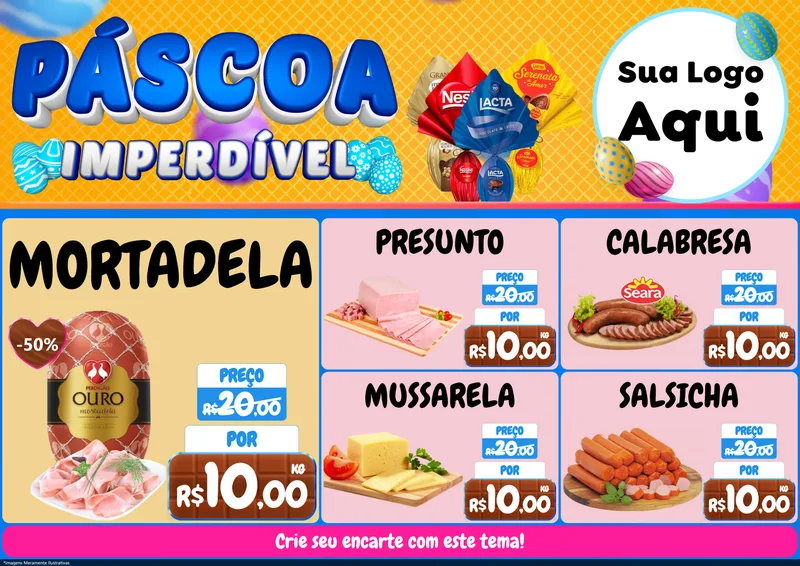 Modelo de Encarte para Encarte A4 Horizontal com o tema Páscoa Imperdível para Frios e Laticínios