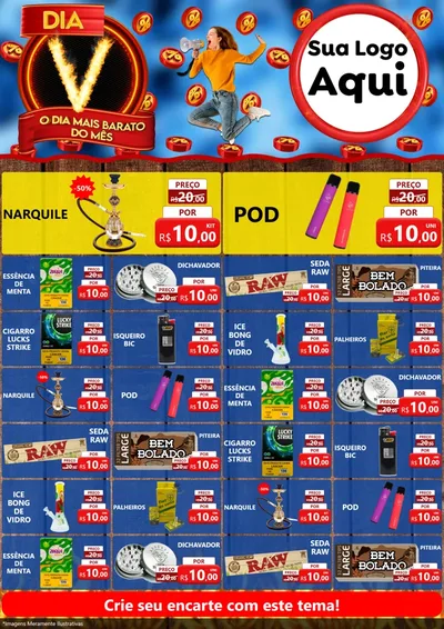 Modelo de Encarte para Encarte A4 Vertical com o tema Dia V - O Dia Mais Barato Do Mês para Tabacaria