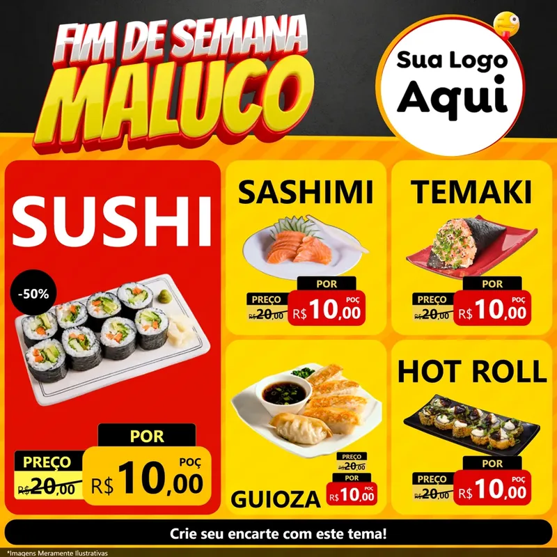 Modelo de Rede Social para Feed Facebook com o tema Final de Semana Maluco para Comida japonesa
