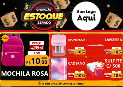 Modelo de Encarte para Encarte A4 Horizontal com o tema Operação Estoque Zerado para Papelaria