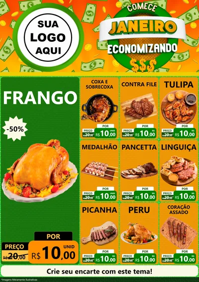 Modelo de Encarte para Encarte A4 Vertical com o tema Comece Janeiro Economizando para Assados