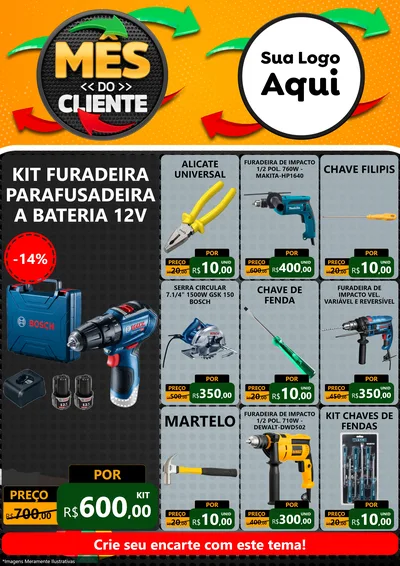 Modelo de Encarte para Encarte A4 Vertical com o tema Mês do Cliente para Maquinas e Ferramentas