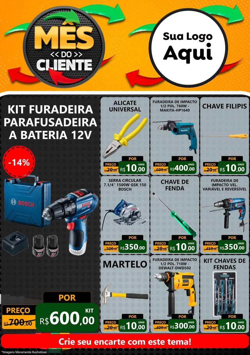 Modelo de Encarte para Encarte A4 Vertical com o tema Mês do Cliente para Maquinas e Ferramentas
