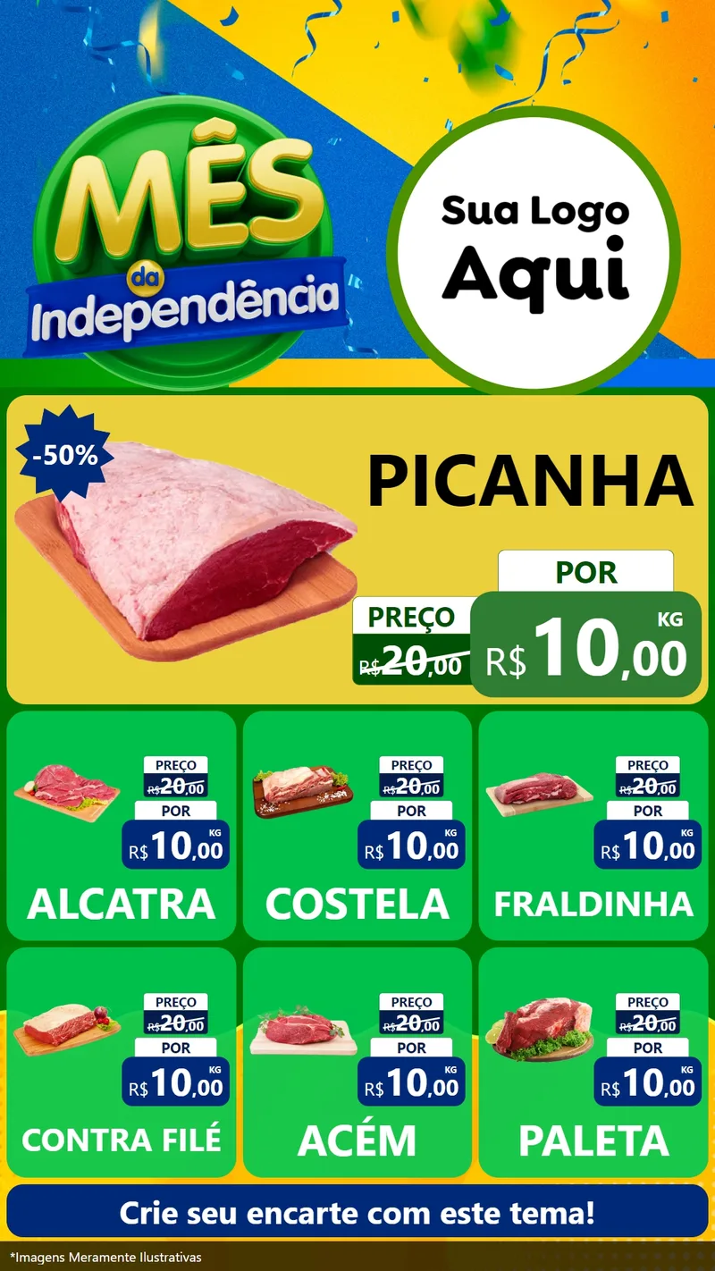 Modelo de Rede Social para Stories com o tema Mês da Independência para Açougue