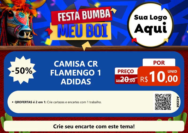 Modelo de Cartaz para Cartaz A4 Horizontal com o tema Festa Bumba meu Boi para Roupas e acessórios