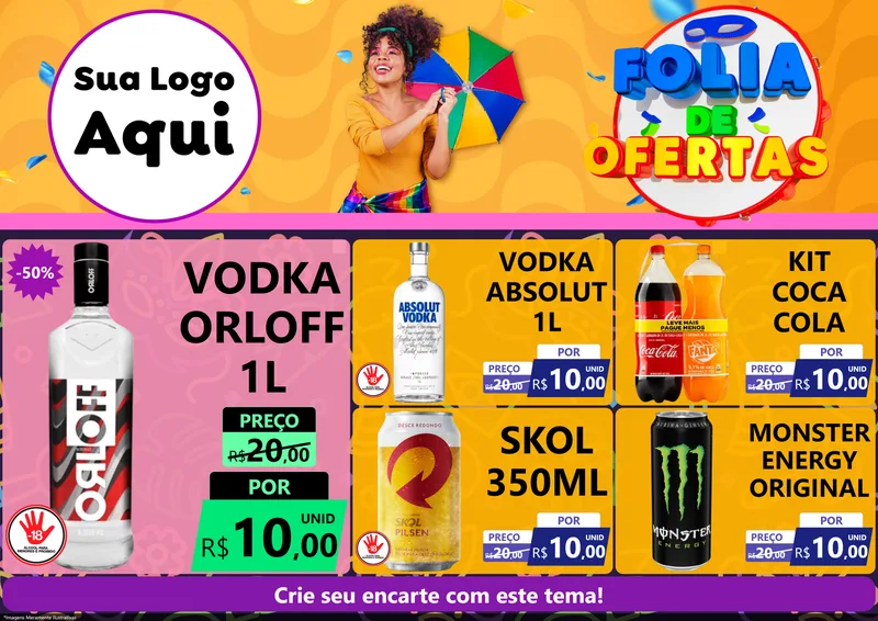 Modelo de Encarte para Encarte A4 Horizontal com o tema Folia de Ofertas para Distribuidora de bebidas