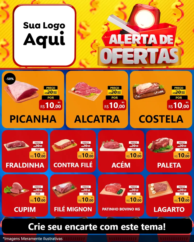 Modelo de Rede Social para Feed Instagram com o tema Alerta de Ofertas para Açougue
