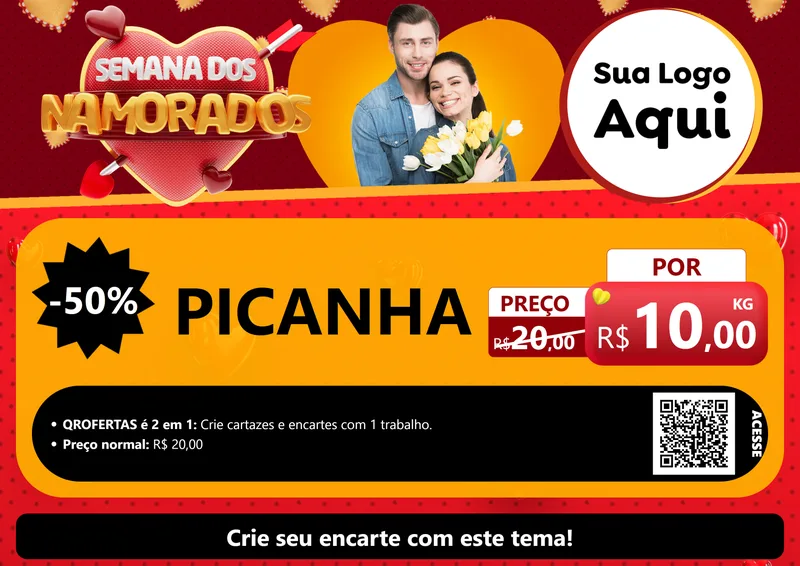 Modelo de Cartaz para Cartaz A4 Horizontal com o tema Semana dos Namorados para Açougue
