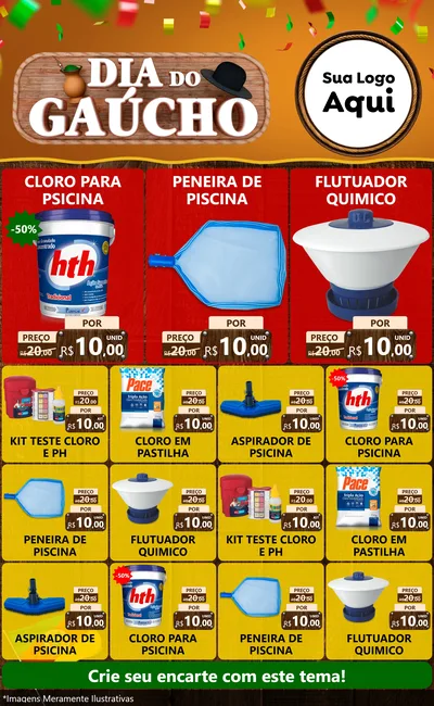 Modelo de Encarte para Encarte Grande com o tema Dia do Gaúcho para Produtos para Piscina