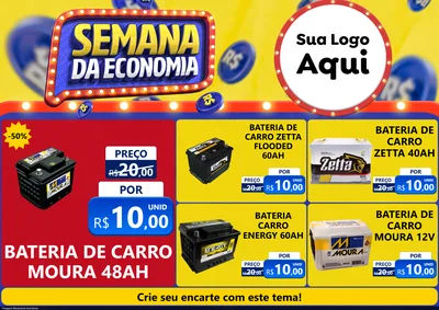 Modelo de Encarte para Encarte A4 Horizontal com o tema Semana da Economia para Baterias Elétricas