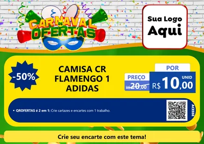 Modelo de Cartaz para Cartaz A4 Horizontal com o tema Carnaval de Ofertas para Roupas e acessórios