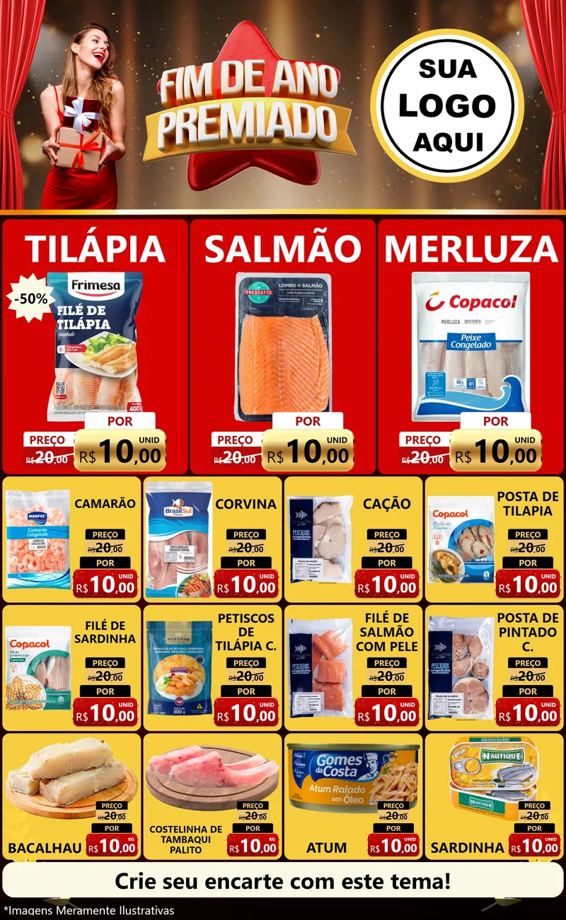 Modelo de Encarte para Encarte Grande com o tema Fim de Ano Premiado para Peixaria