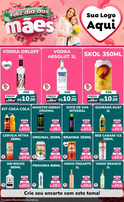 Modelo de Encarte para Encarte Grande com o tema Feliz Dia das Mães para Distribuidora de bebidas