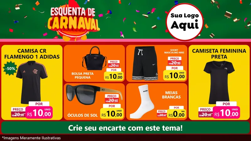 Modelo de TV para TV Horizontal com o tema Esquenta de Carnaval para Roupas e acessórios