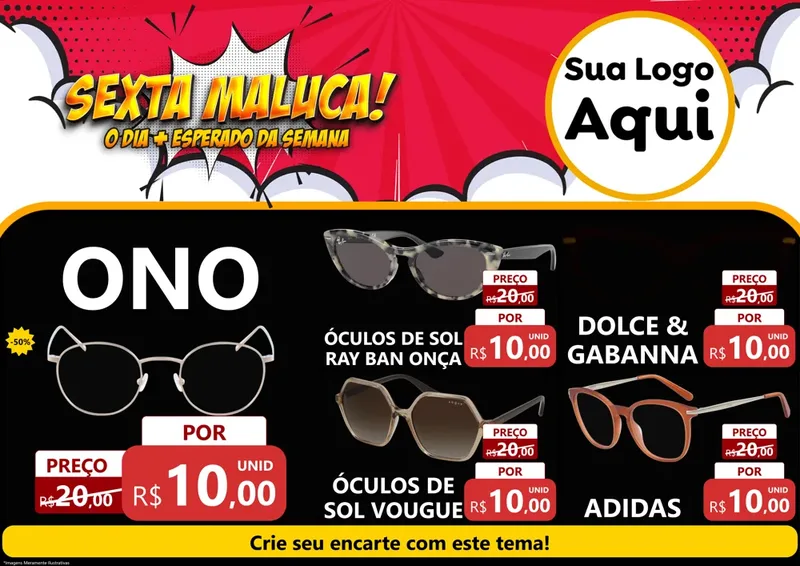 Modelo de Encarte para Encarte A4 Horizontal com o tema Sexta Maluca! para Óticas