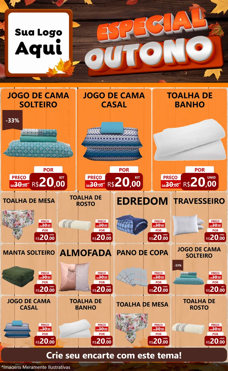 Modelo de Encarte para Encarte Grande com o tema Especial Outono para Cama, Mesa e Banho