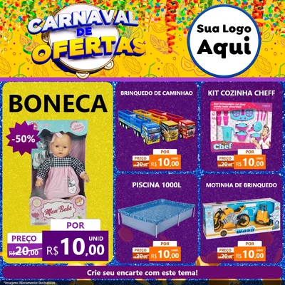 Modelo de Rede Social para Feed Facebook com o tema Carnaval de Ofertas para Brinquedos