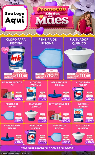 Modelo de Encarte para Encarte Grande com o tema Promoção Dia das Mães para Produtos para Piscina