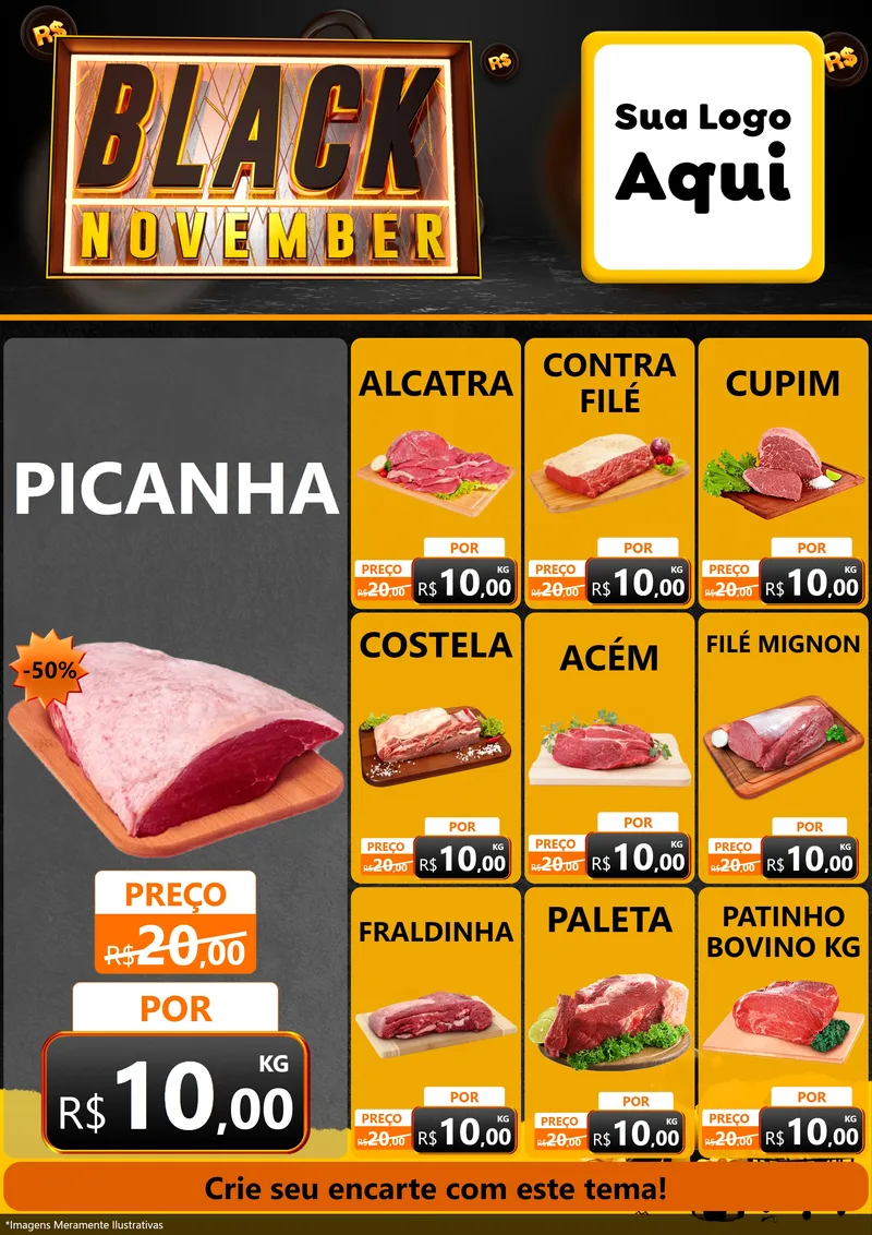 Modelo de Encarte para Encarte A4 Vertical com o tema Black November para Açougue