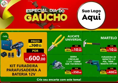 Modelo de Encarte para Encarte A4 Horizontal com o tema Especial Dia do Gaúcho para Maquinas e Ferramentas