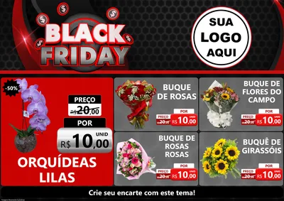 Modelo de Encarte para Encarte A4 Horizontal com o tema Black Friday para Floricultura e jardim