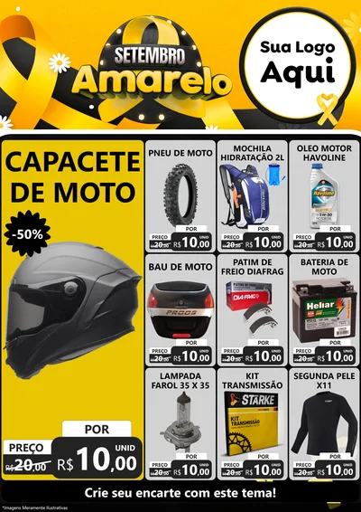 Modelo de Encarte para Encarte A4 Vertical com o tema Setembro Amarelo para Moto peças