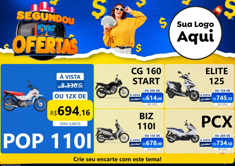 Modelo de Encarte para Encarte A4 Horizontal com o tema Segundou de Ofertas para Concessionaria de Motos
