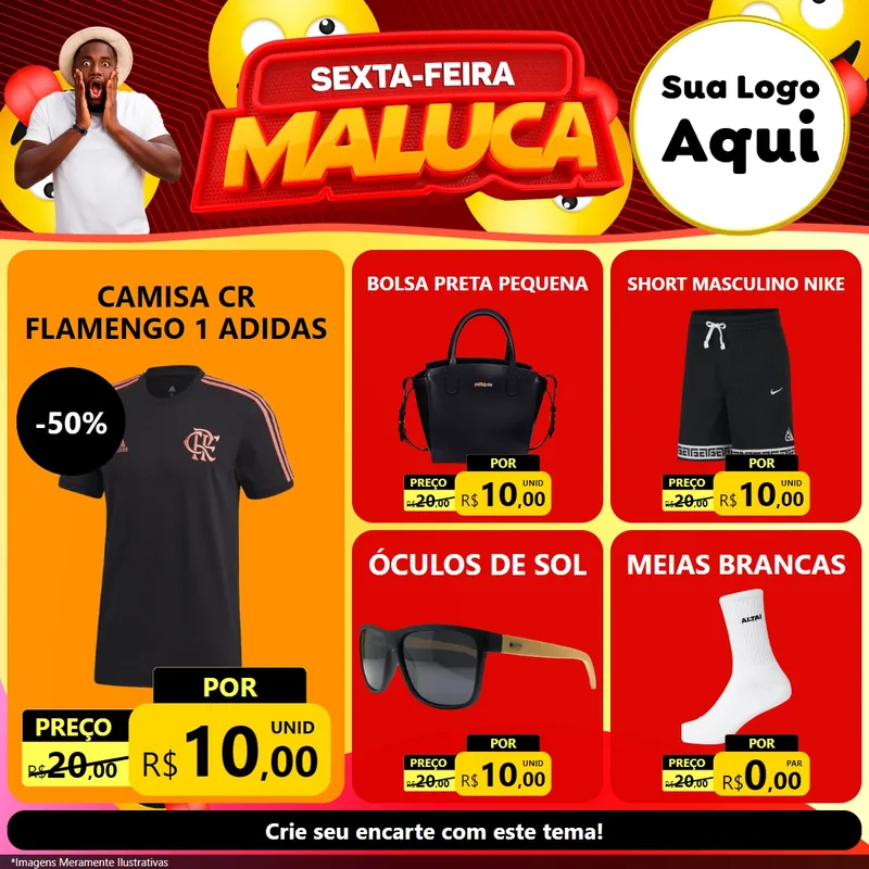Modelo de Rede Social para Feed Facebook com o tema Sexta-feira Maluca para Roupas e acessórios