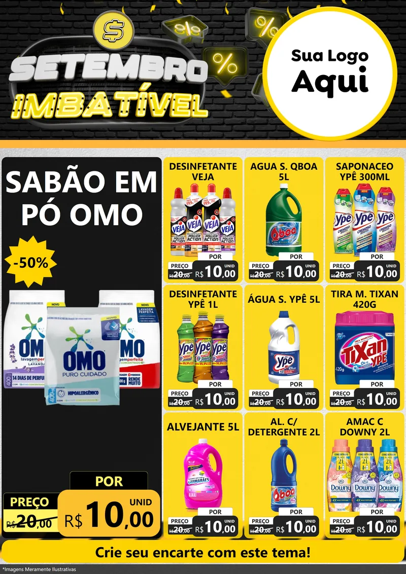 Modelo de Encarte para Encarte A4 Vertical com o tema Setembro Imbatível para Produtos de Limpeza