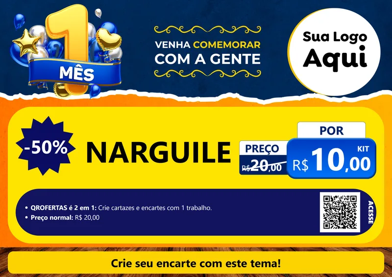 Modelo de Cartaz para Cartaz A4 Horizontal com o tema Um Mês de Aniversário para Tabacaria