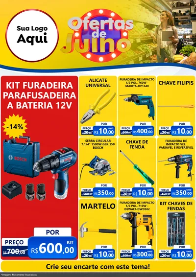 Modelo de Encarte para Encarte A4 Vertical com o tema Ofertas de Julho para Maquinas e Ferramentas