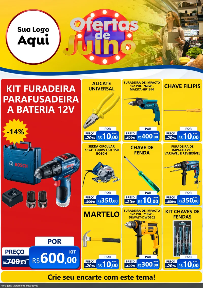 Modelo de Encarte para Encarte A4 Vertical com o tema Ofertas de Julho para Maquinas e Ferramentas