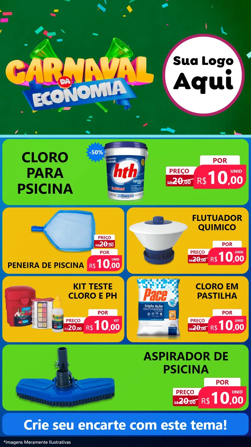 Modelo de TV para TV Vertical com o tema Carnaval da Economia para Produtos para Piscina