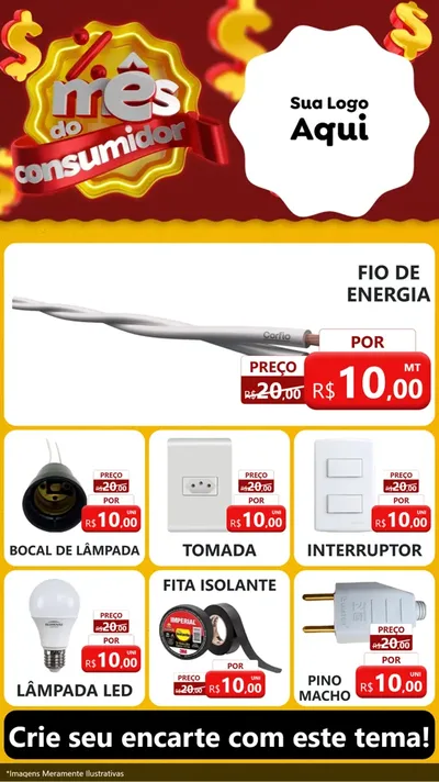 Modelo de Rede Social para Stories com o tema Mês do consumidor para Materiais Elétricos