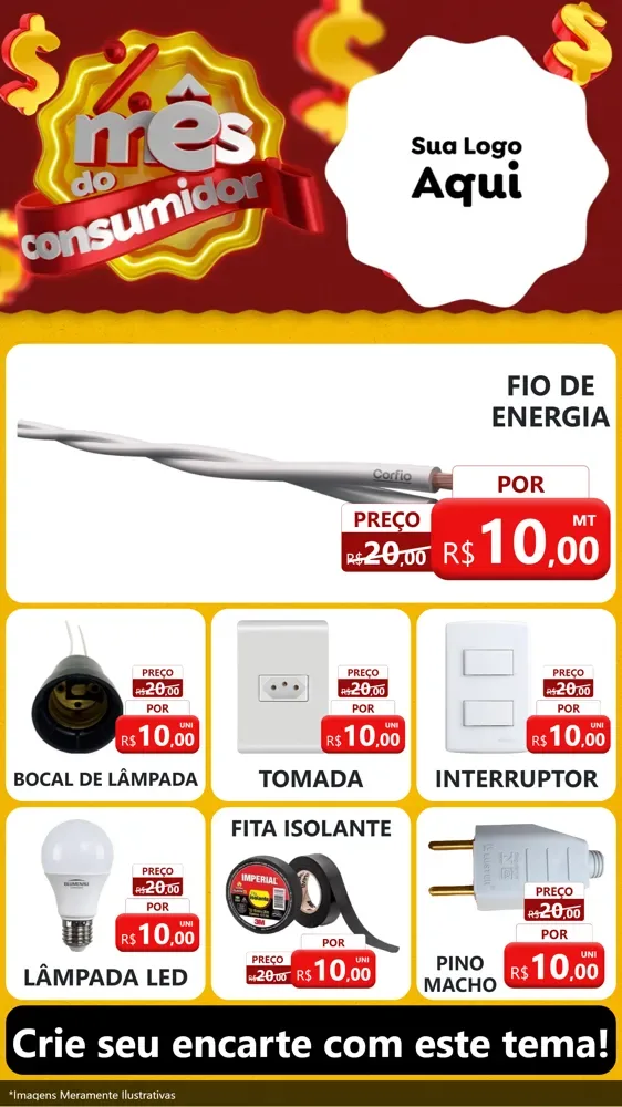 Modelo de Rede Social para Stories com o tema Mês do consumidor para Materiais Elétricos