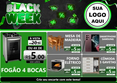 Modelo de Encarte para Encarte A4 Horizontal com o tema Black Week para Móveis e Eletro