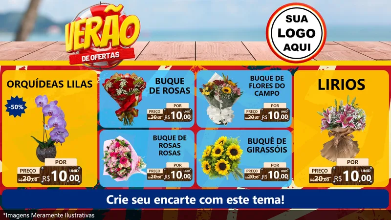 Modelo de TV para TV Horizontal com o tema Verão de Ofertas para Floricultura e jardim