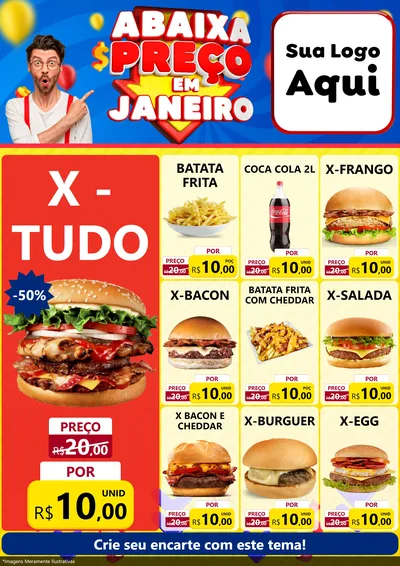 Modelo de Encarte para Encarte A4 Vertical com o tema Abaixa Preço em Janeiro para Hamburgueria