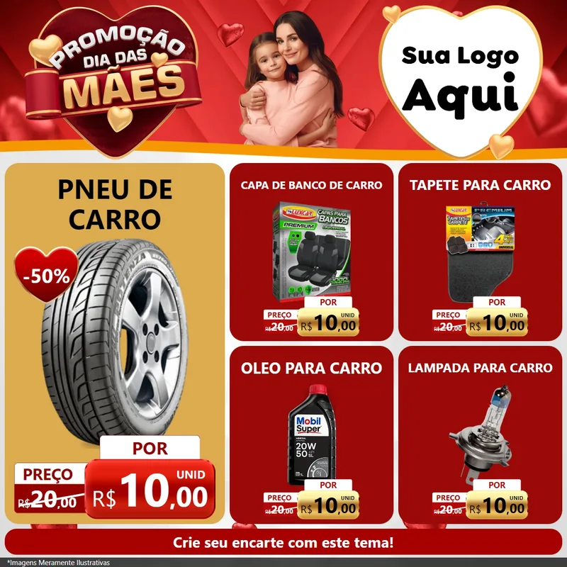 Modelo de Rede Social para Feed Facebook com o tema Promoção Dia das Mães para Auto peças