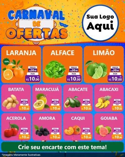 Modelo de Rede Social para Feed Instagram com o tema Carnaval de Ofertas para Hortifrúti
