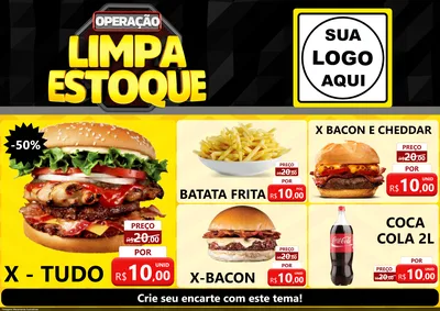 Modelo de Encarte para Encarte A4 Horizontal com o tema Operação Limpa Estoque para Hamburgueria
