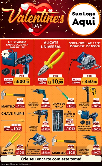 Modelo de Encarte para Encarte Grande com o tema Valentine's Day para Maquinas e Ferramentas