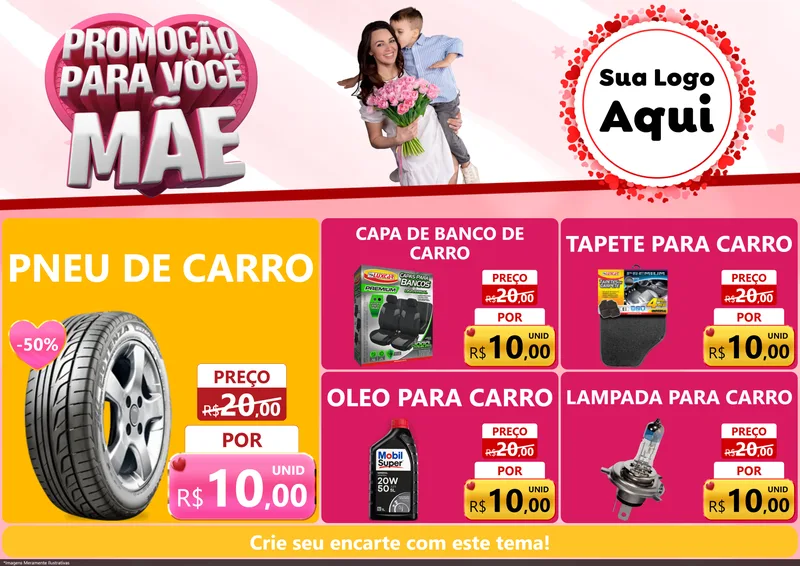 Modelo de Encarte para Encarte A4 Horizontal com o tema Promoção Para Você Mãe para Auto peças