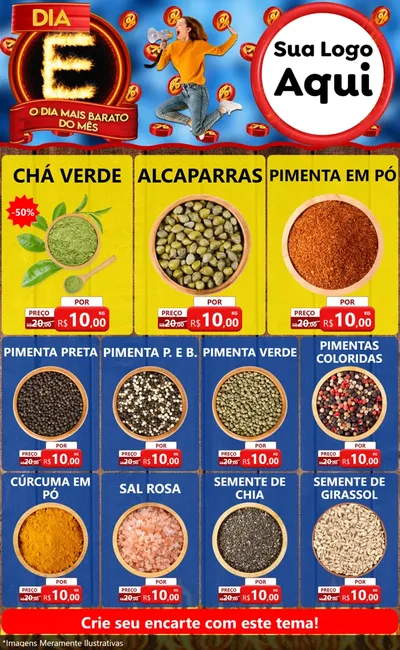 Modelo de Encarte para Encarte Grande com o tema Dia E - O Dia Mais Barato Do Mês para Produtos Naturais