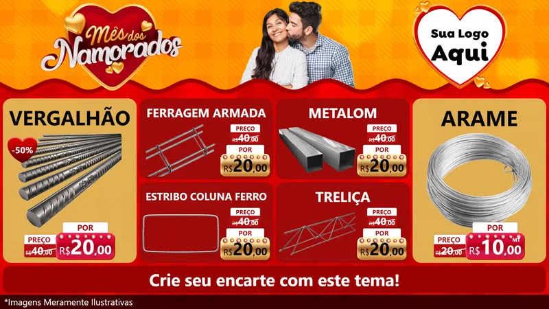 Modelo de TV para TV Horizontal com o tema Mês dos Namorados para Ferragens