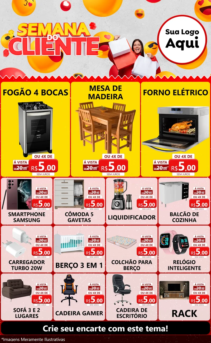 Modelo de Encarte para Encarte Grande com o tema Semana do Cliente para Móveis e Eletro